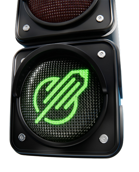Doodl Space traffic light with the logo lit green