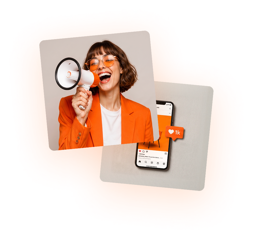 Marketing & Advertising — woman with megaphone and phone