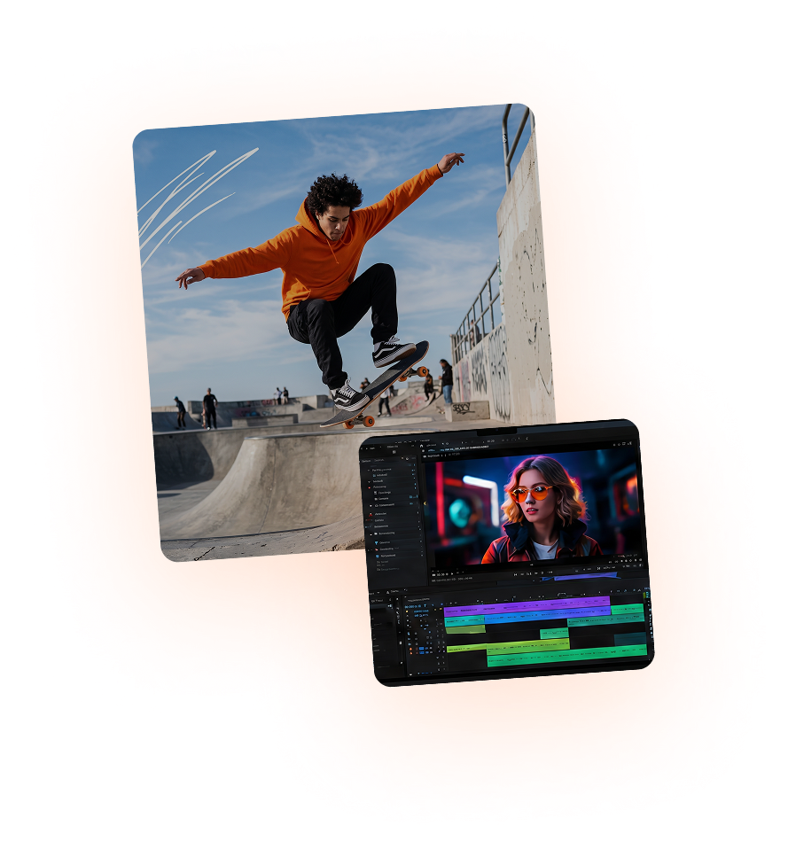 Motion Graphics — skateboarder and video editing iPad